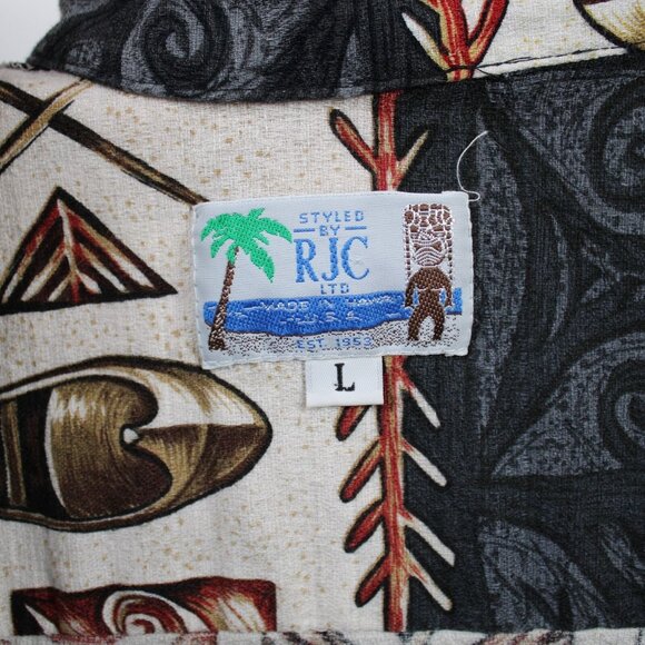 RJC Ltd Outrigger Canoe Barkcloth Hawaiian Aloha Shirt Lg Paddles - Picture 7 of 7